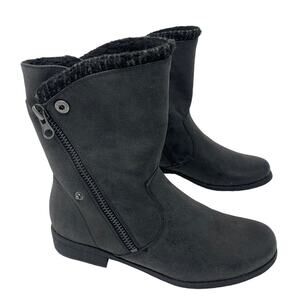 Just Fab Adelaide Gray Ankle Boots Women's Size 9 Sherpa Fold Over Shaft Leather